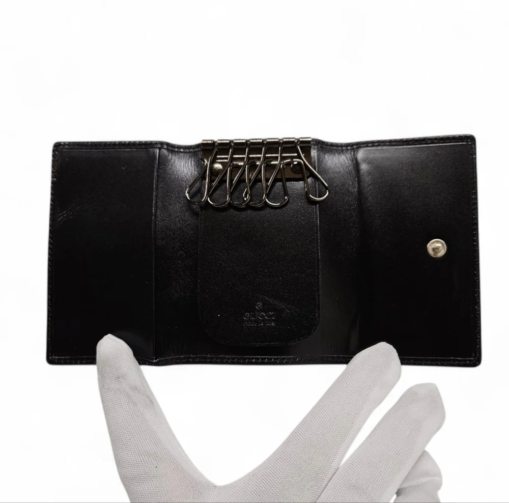 Gucci Tom Ford Era Six Ring Key Holder Wallet In Black Leather And Dark Silver